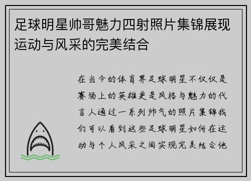 足球明星帅哥魅力四射照片集锦展现运动与风采的完美结合